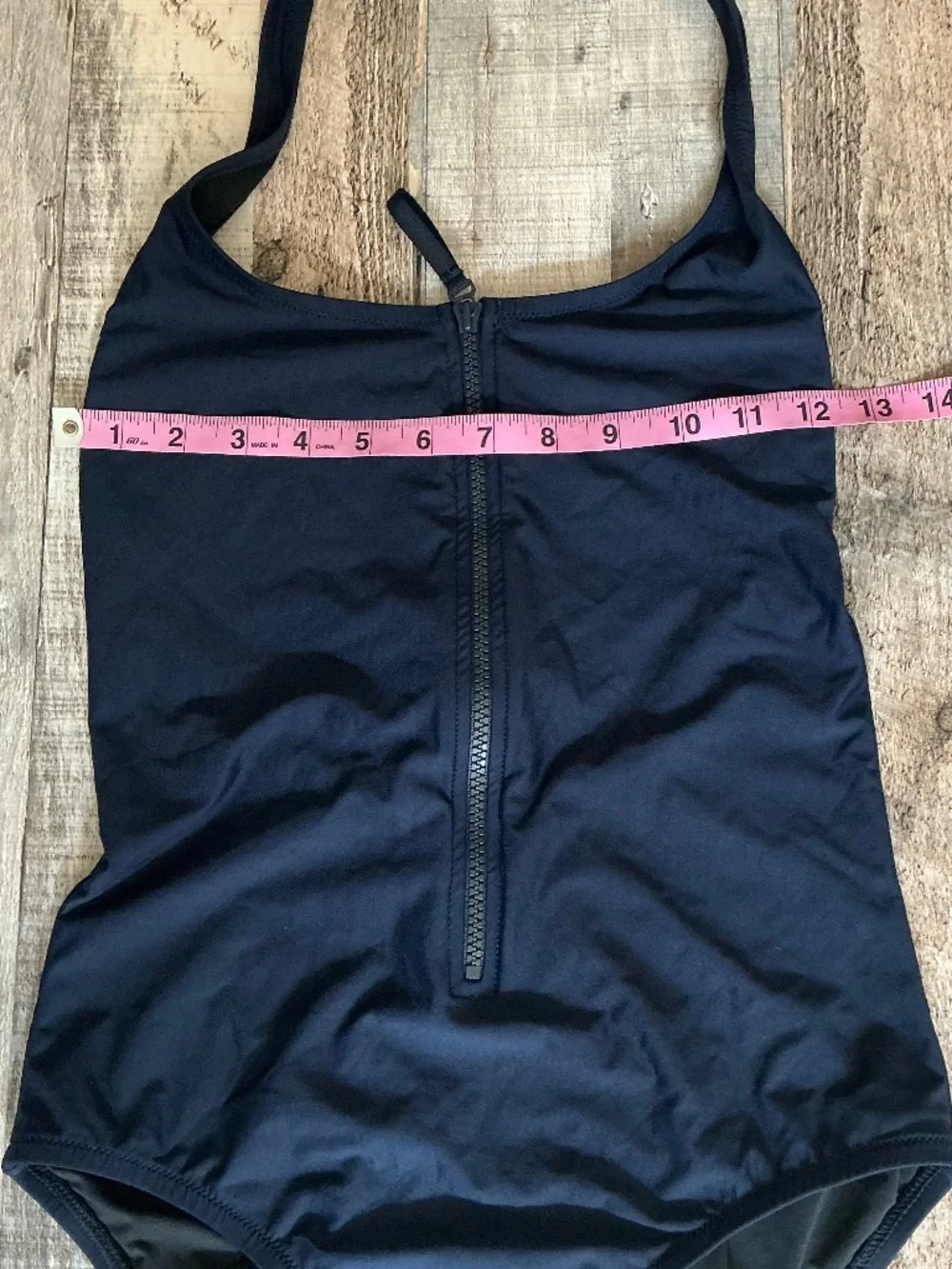 J Crew Zip Front Halter One Piece Tank Maillot Swimsuit Navy Blue SZ 6